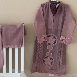 Elegant Sheer Pink Embroidered Dress